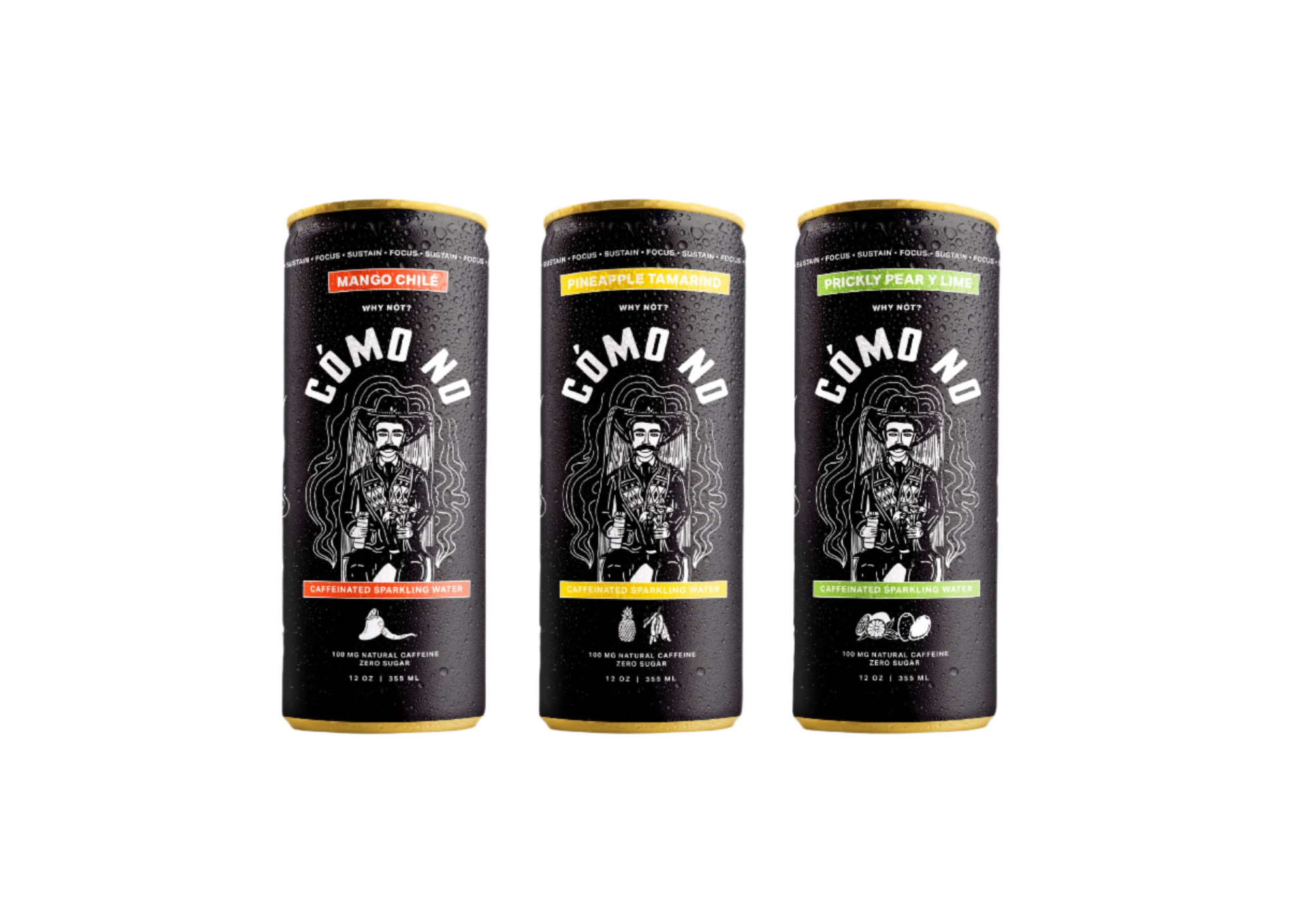 12 Pack Mixed Flavors Como No energy drinks in black cans featuring distinctive flavors and brand logo design