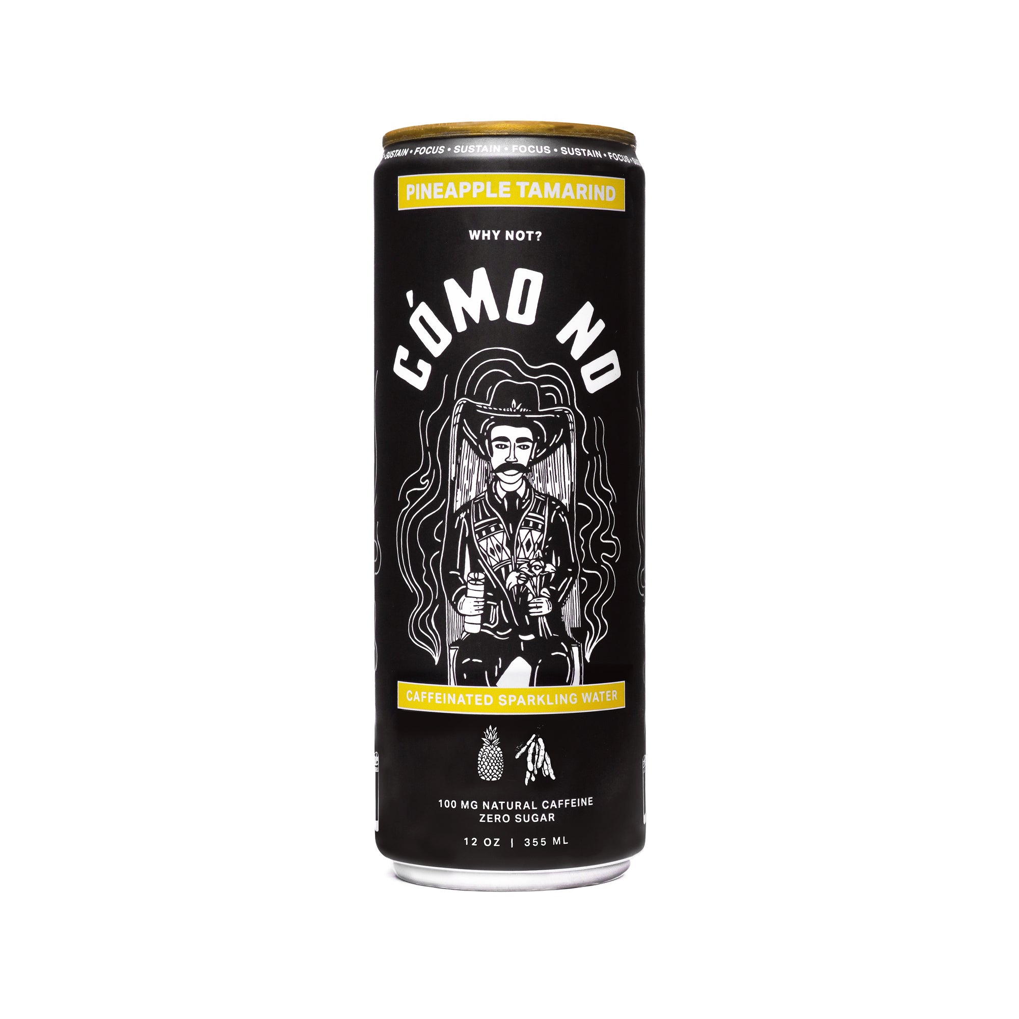 12 Pack Pineapple Tamarind energy drink can featuring black design with illustrated character and yellow accents