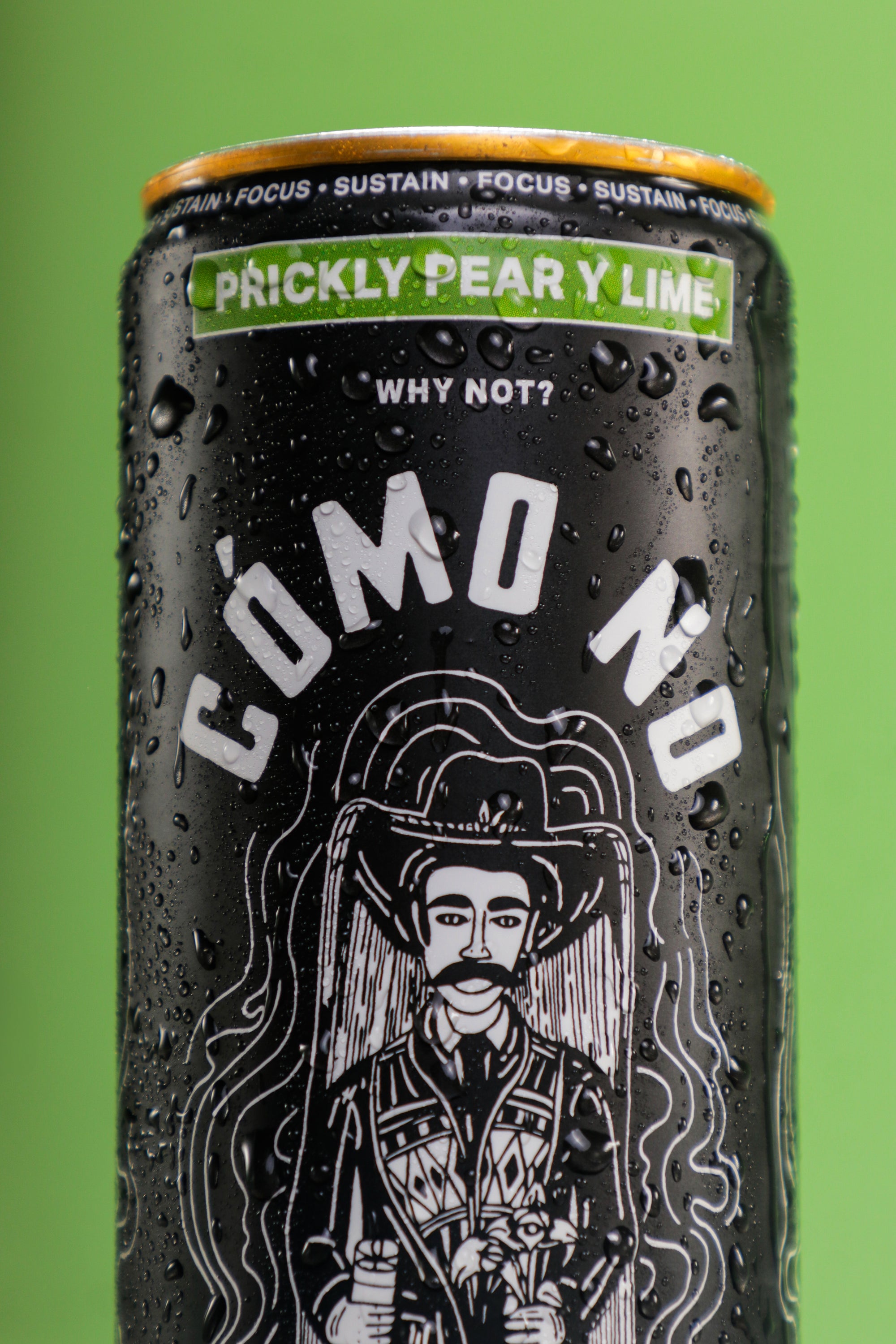 12 Pack Prickly Pear y Lime energy drink can with cowboy illustration on black background with water droplets