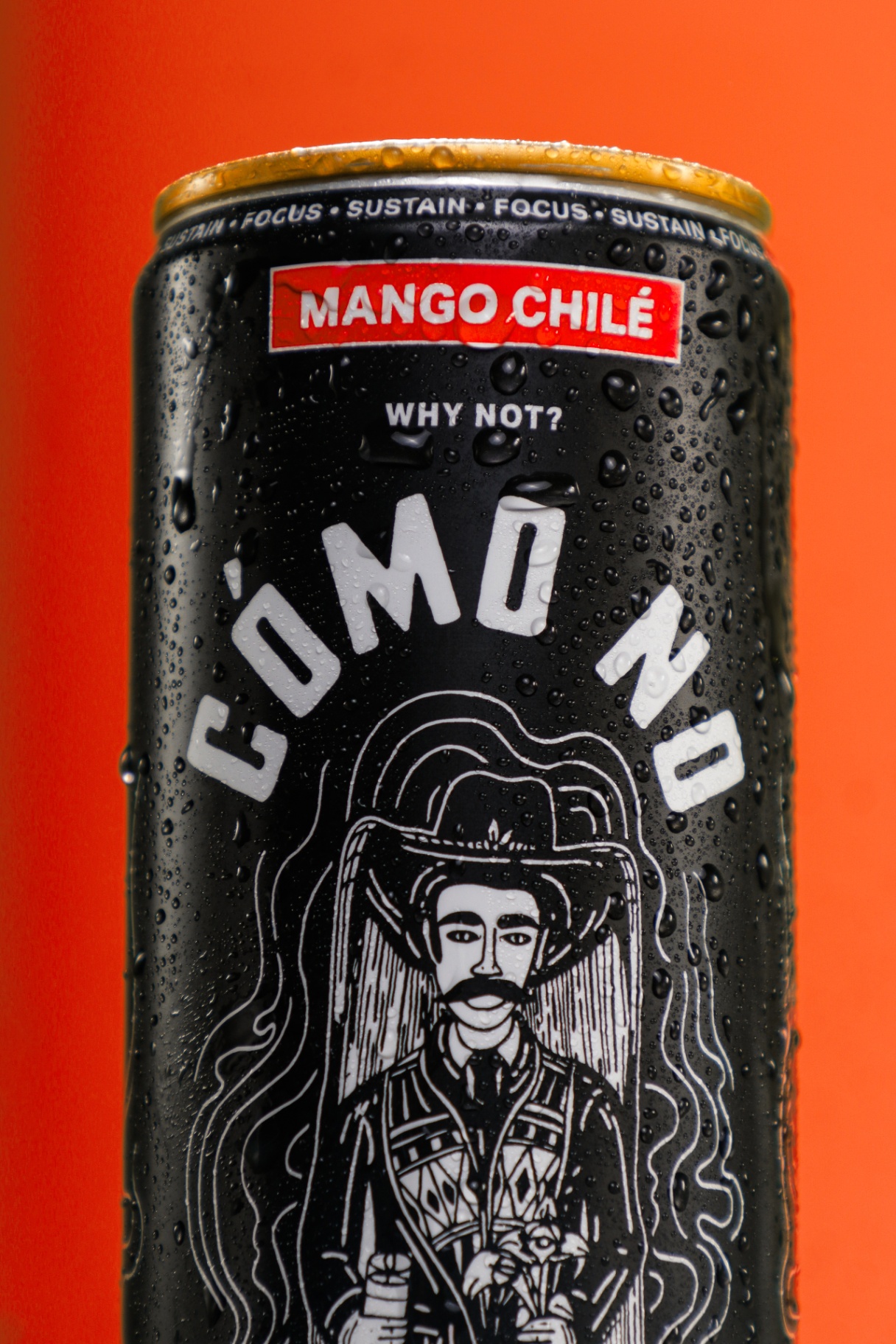 Close crop of Cómo No Mango Chilé can